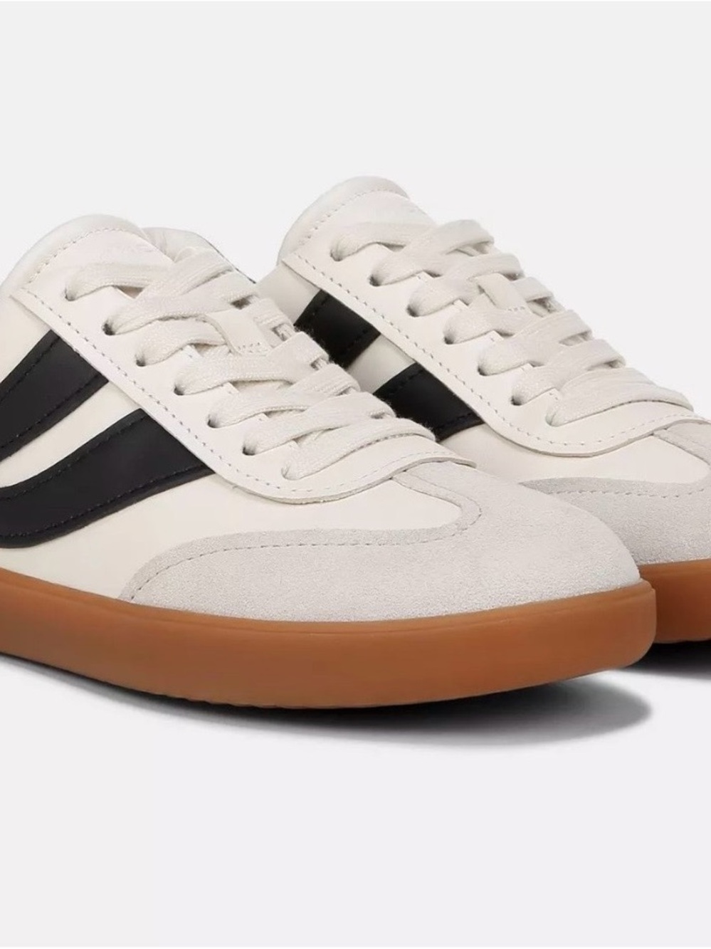 Vince White Sneakers with Dark Navy Side Stripe and Gum Sole
